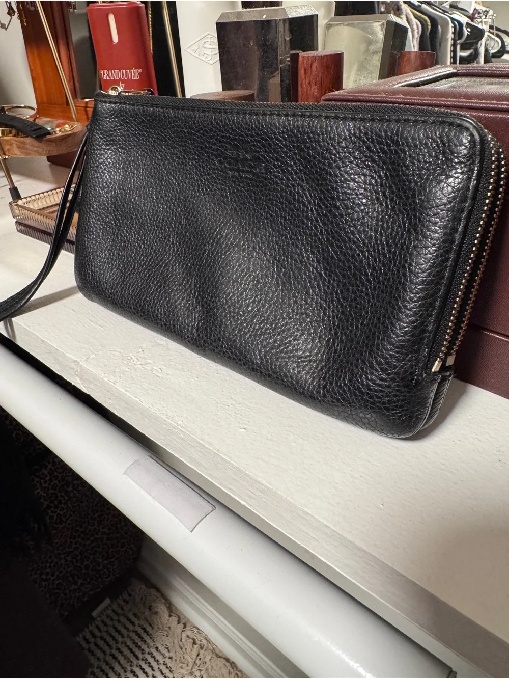 Coach black leather wristlet
